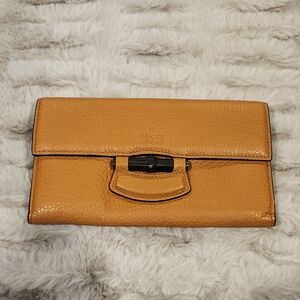 Gucci Orange Long Wallet With Bamboo Accent